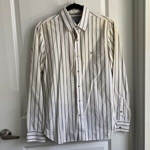 American Eagle Outfitters White and Blue Striped Shirt